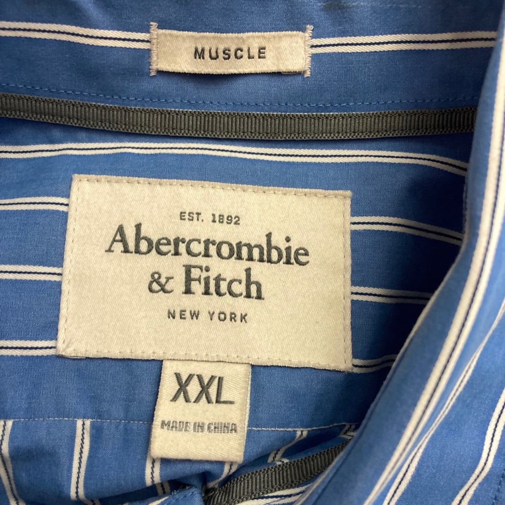 Abercrombie & Fitch Men’s Size XXL Striped Long Sleeve Muscle Button Up Shirt - Picture 5 of 7